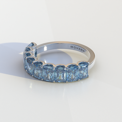 5mm Blue Radiant Cut Lab Diamond Band - Halfway Eternity Band - Amber Bloom