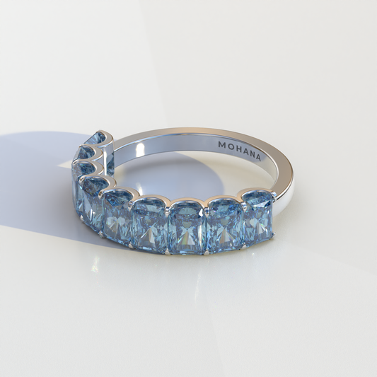 5mm Blue Radiant Cut Lab Diamond Band - Halfway Eternity Band - Amber Bloom