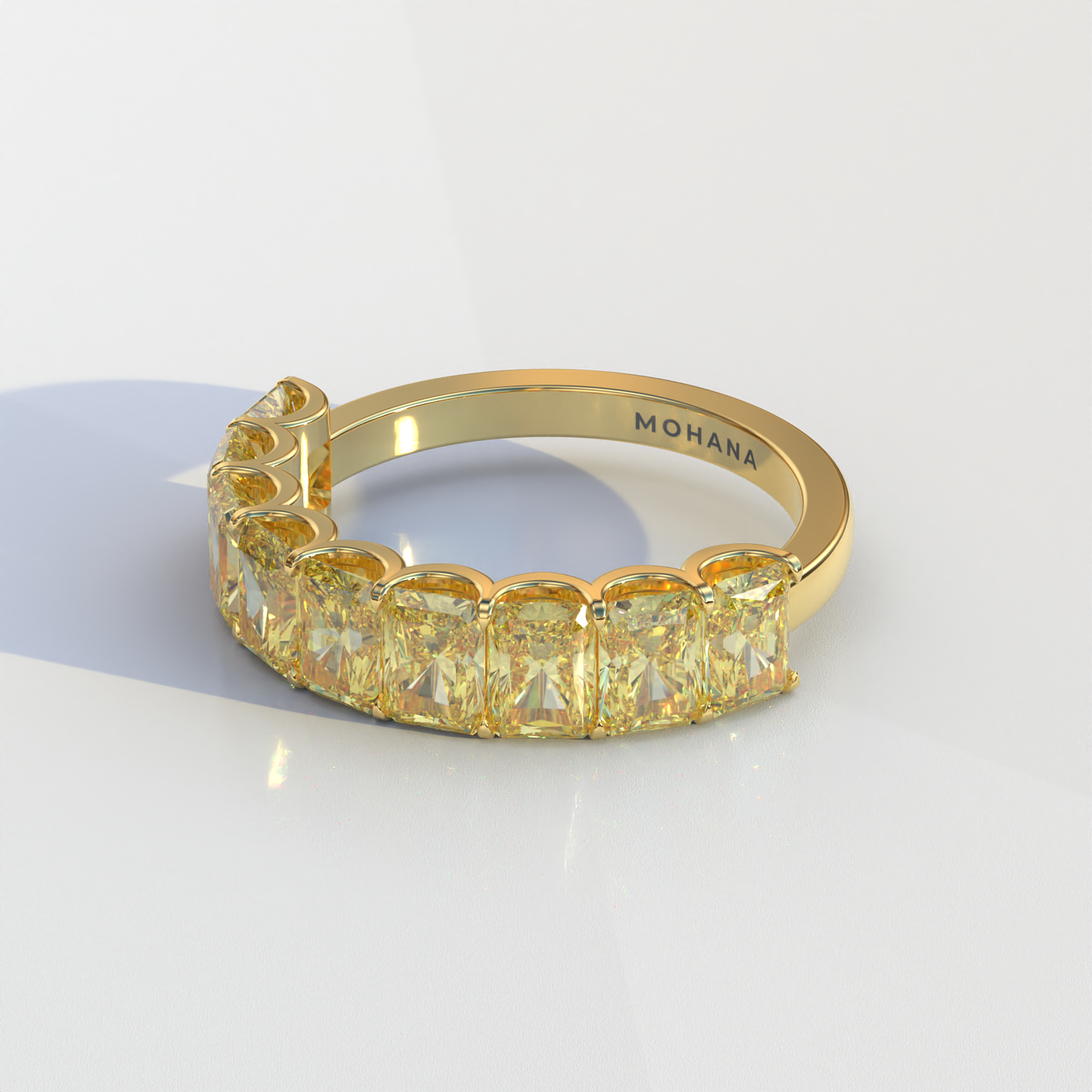 5mm Yellow Radiant Cut Lab Diamond Band - Halfway Eternity Band - Amber Bloom