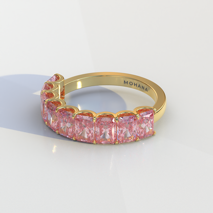 5mm Pink Radiant Cut Lab Diamond Band - Halfway Eternity Band - Amber Bloom