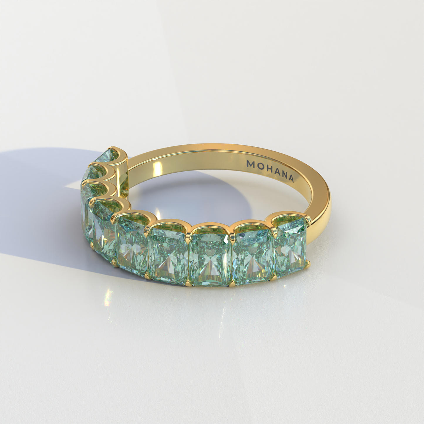 5mm Green Radiant Cut Lab Diamond Band - Halfway Eternity Band - Amber Bloom