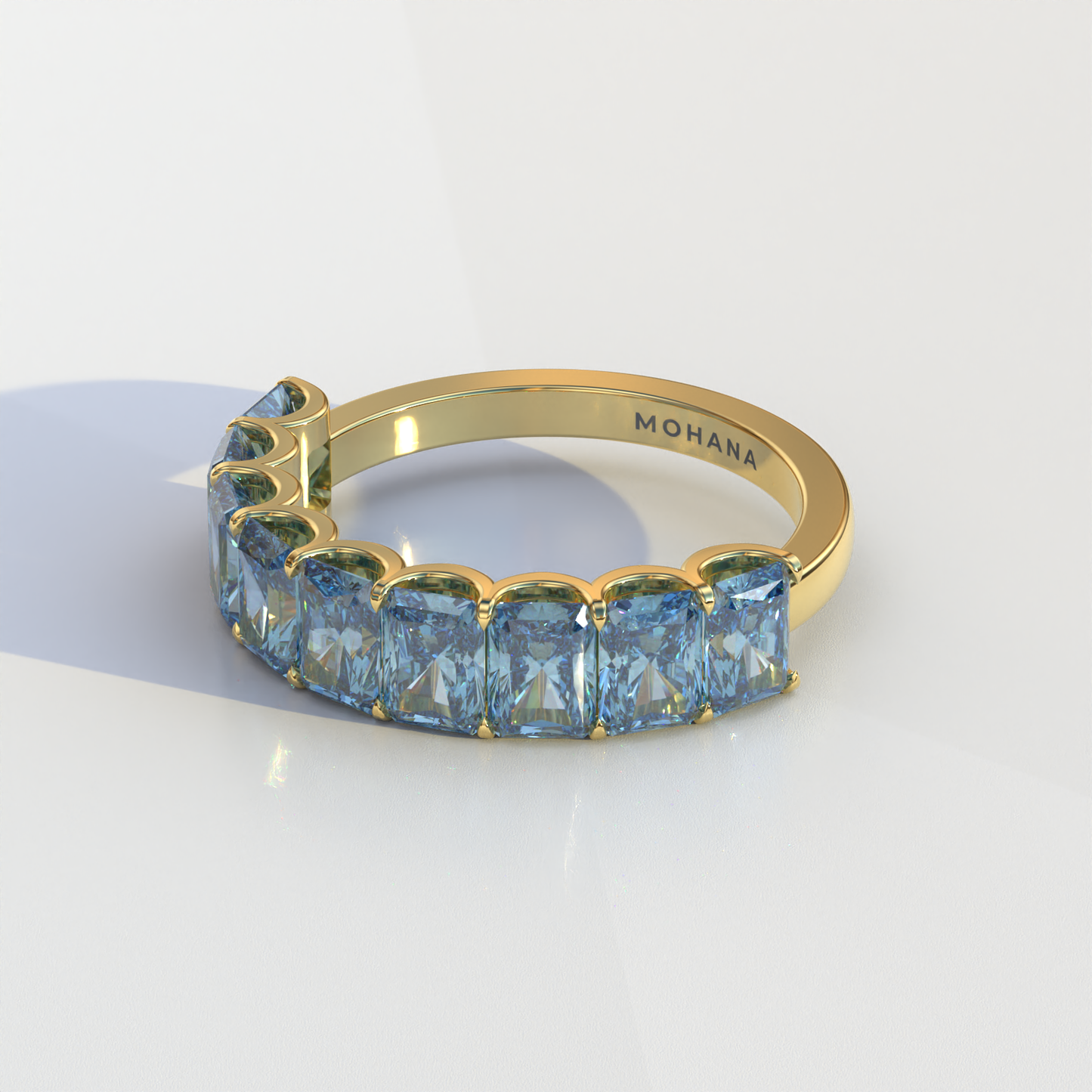 5mm Blue Radiant Cut Lab Diamond Band - Halfway Eternity Band - Amber Bloom