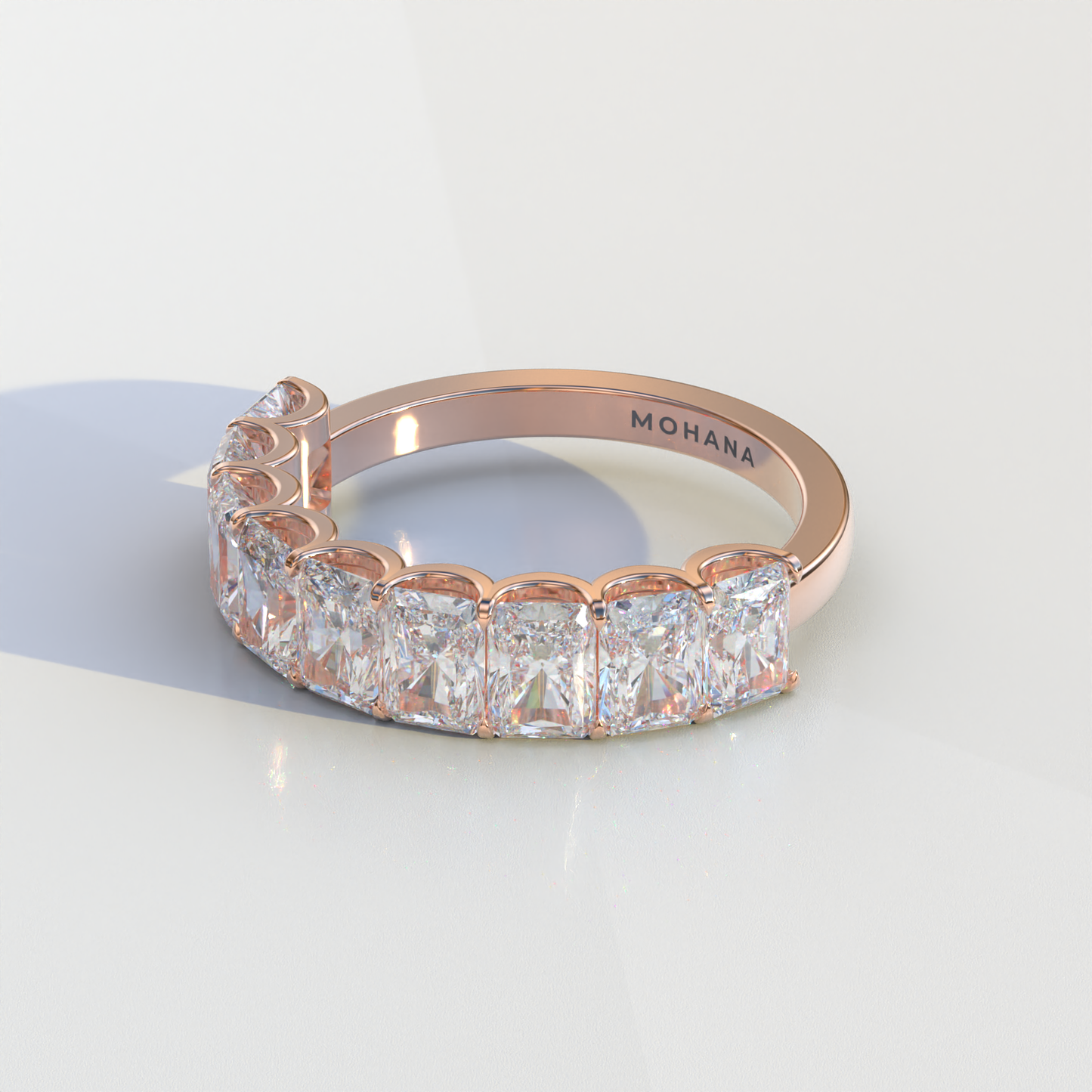 5mm Radiant Cut Lab Diamond Band - Halfway Eternity Band - Amber Bloom