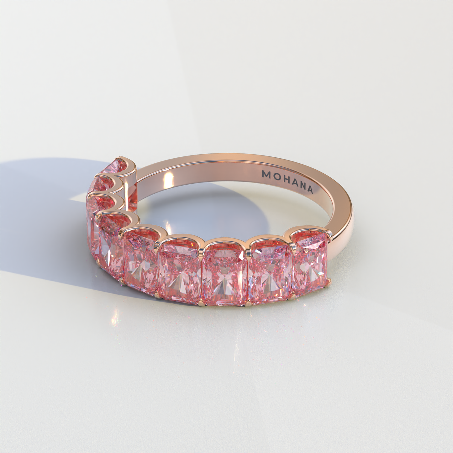 5mm Pink Radiant Cut Lab Diamond Band - Halfway Eternity Band - Amber Bloom