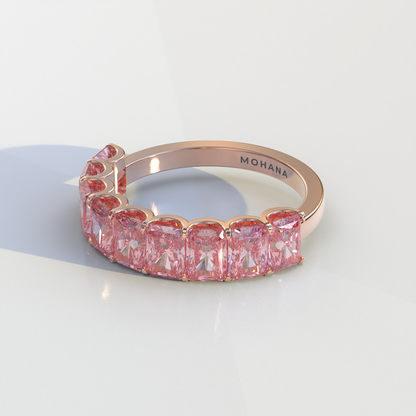 5mm Pink Radiant Cut Lab Diamond Band - Halfway Eternity Band - Amber Bloom