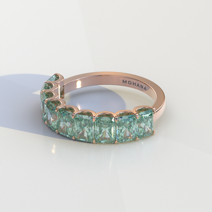 5mm Green Radiant Cut Lab Diamond Band - Halfway Eternity Band - Amber Bloom