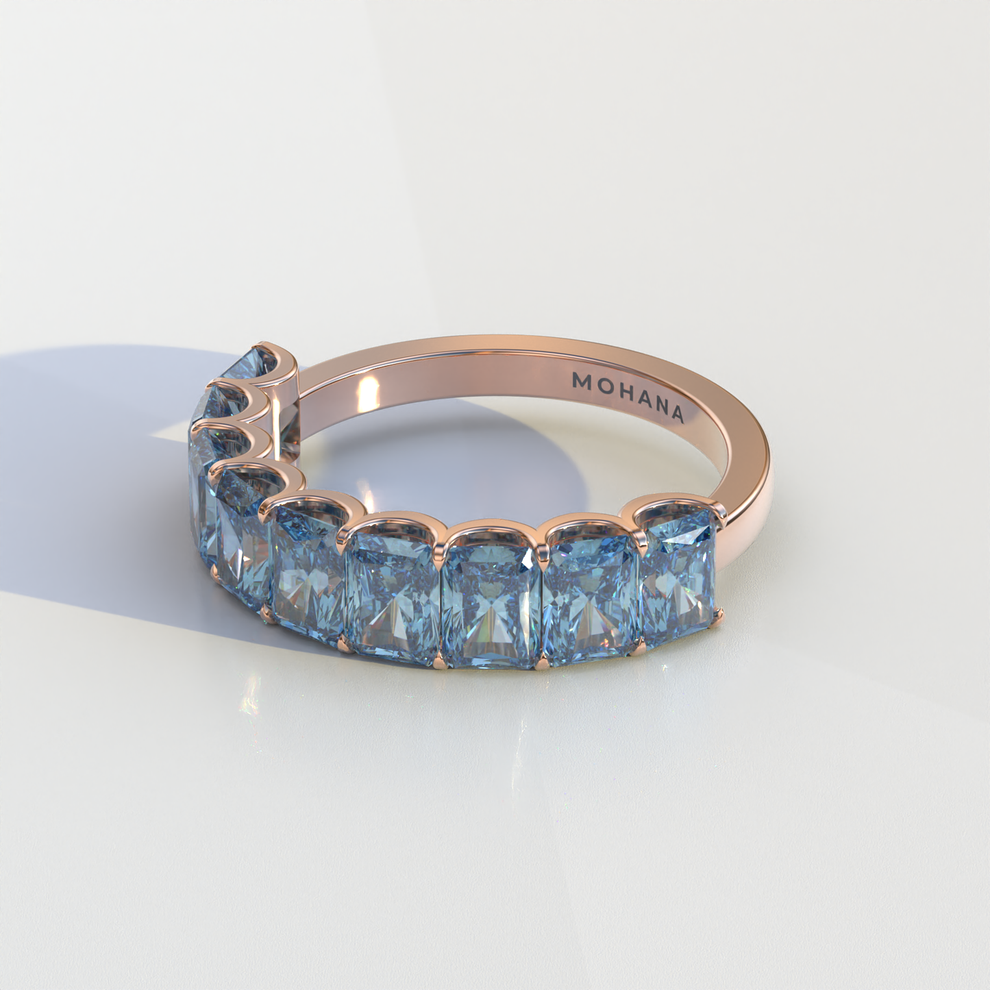5mm Blue Radiant Cut Lab Diamond Band - Halfway Eternity Band - Amber Bloom