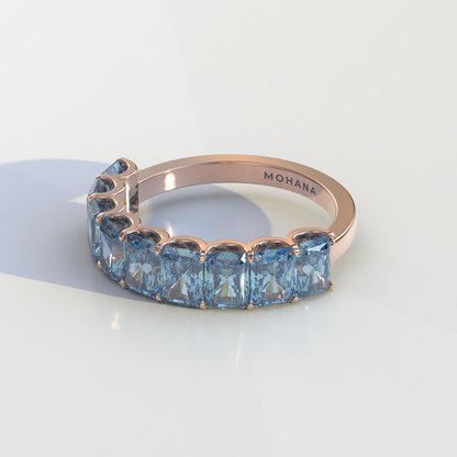 5mm Blue Radiant Cut Lab Diamond Band - Halfway Eternity Band - Amber Bloom