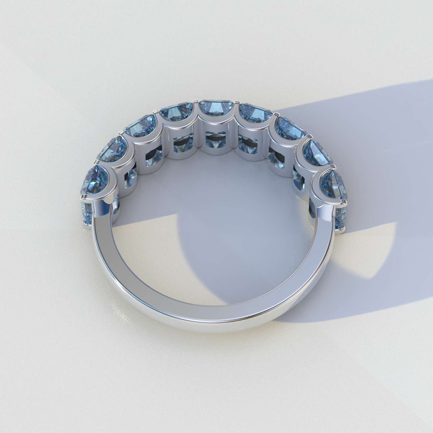 5mm Blue Radiant Cut Lab Diamond Band - Halfway Eternity Band - Amber Bloom