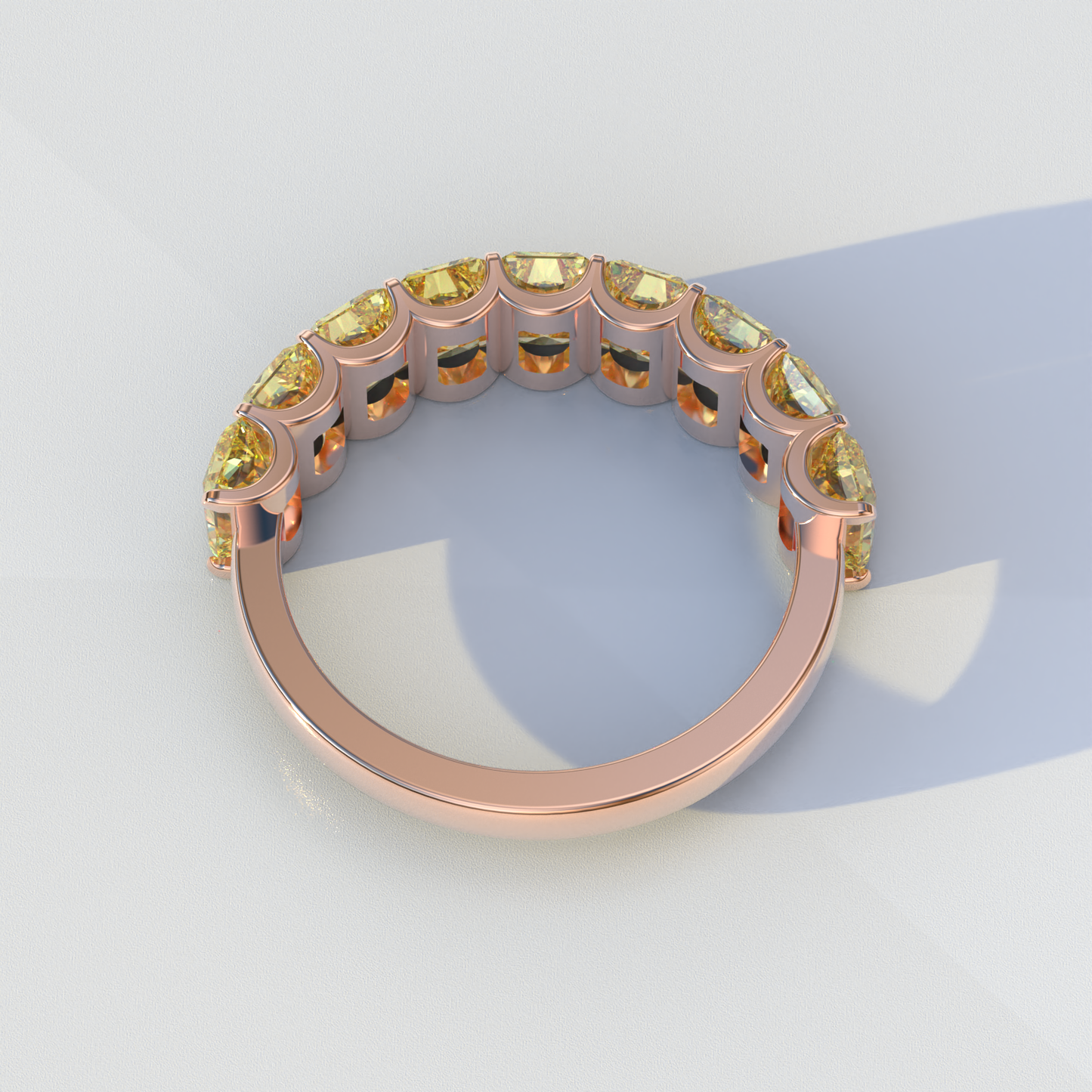 5mm Yellow Radiant Cut Lab Diamond Band - Halfway Eternity Band - Amber Bloom