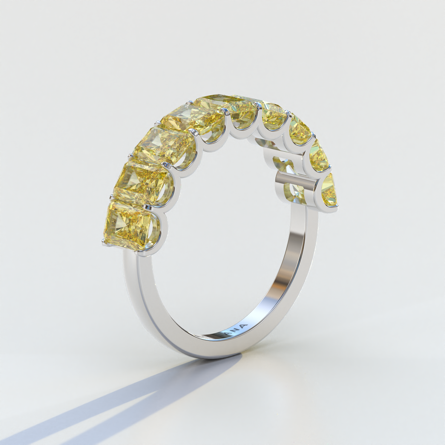 5mm Yellow Radiant Cut Lab Diamond Band - Halfway Eternity Band - Amber Bloom