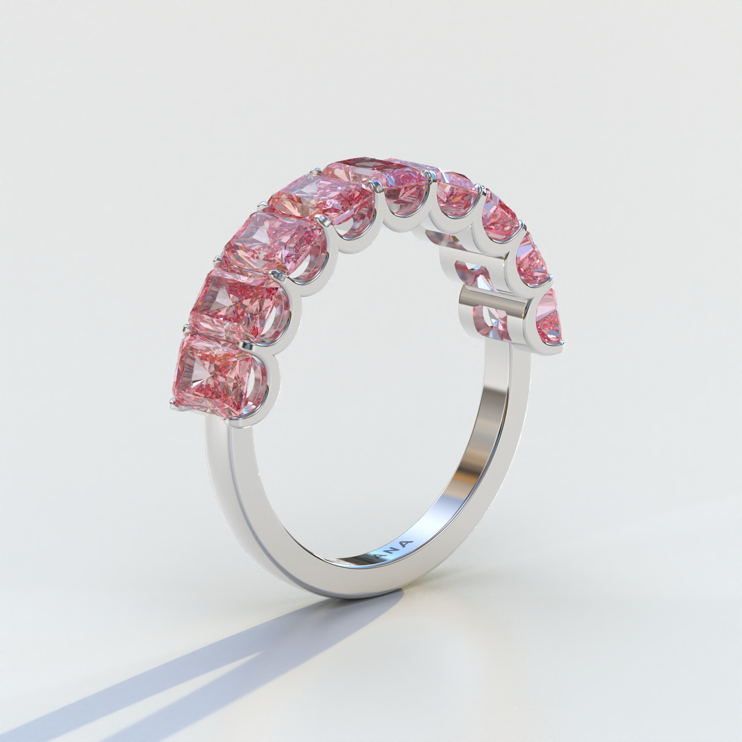 5mm Pink Radiant Cut Lab Diamond Band - Halfway Eternity Band - Amber Bloom