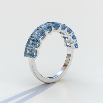 5mm Blue Radiant Cut Lab Diamond Band - Halfway Eternity Band - Amber Bloom