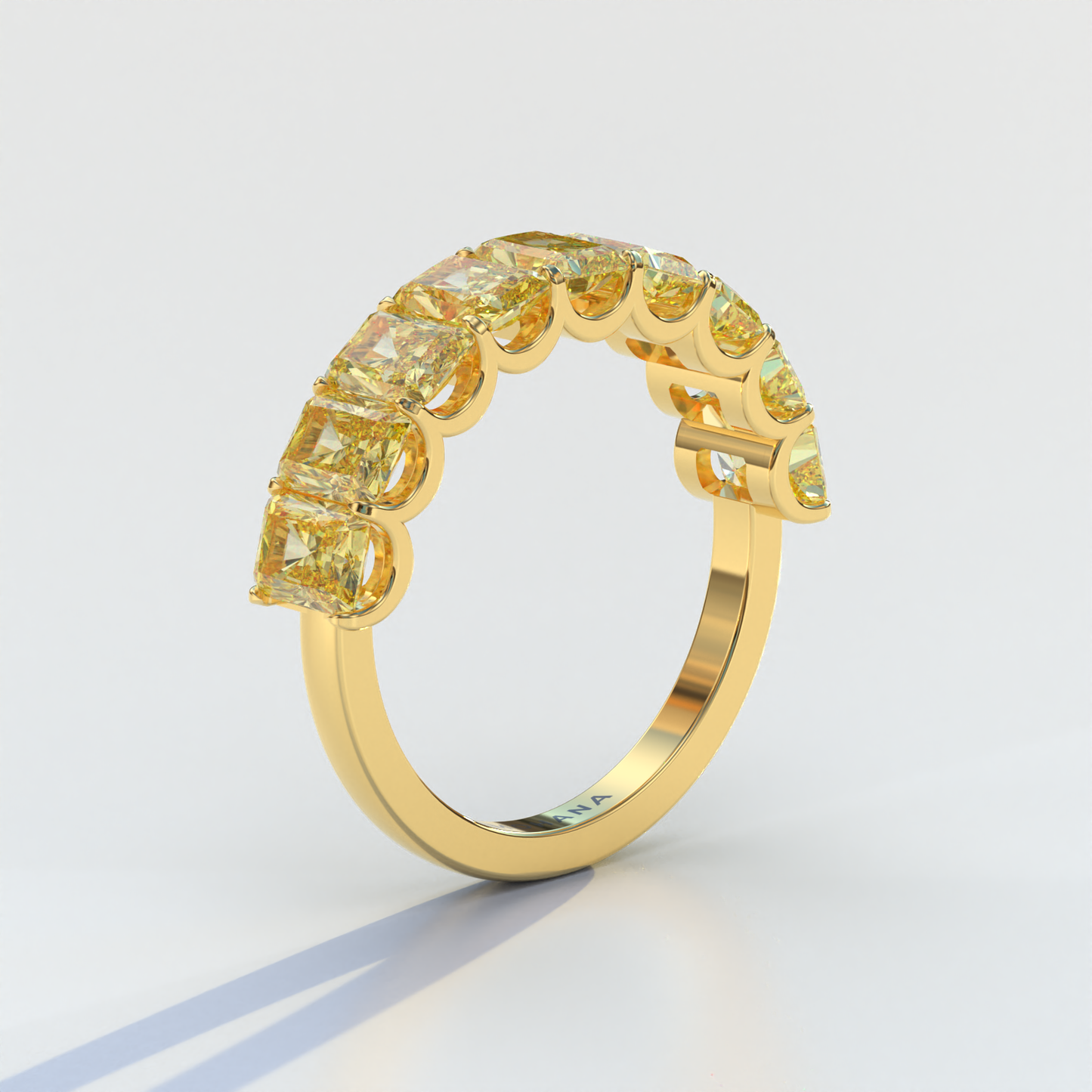 5mm Yellow Radiant Cut Lab Diamond Band - Halfway Eternity Band - Amber Bloom