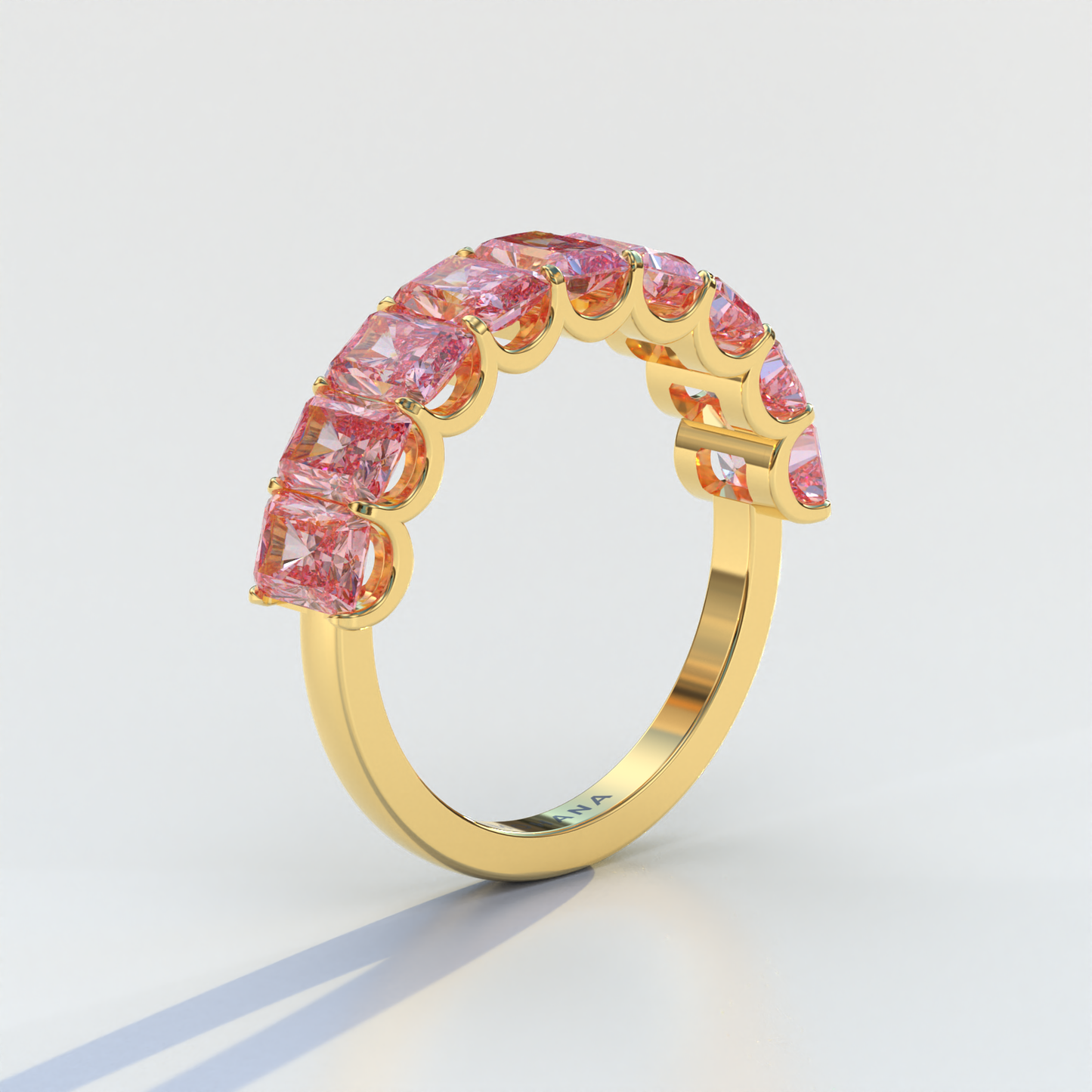 5mm Pink Radiant Cut Lab Diamond Band - Halfway Eternity Band - Amber Bloom