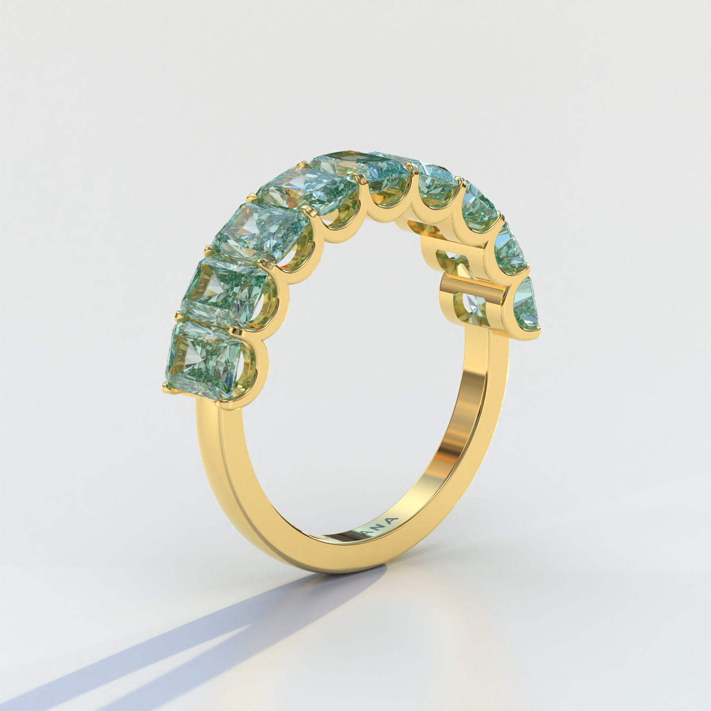 5mm Green Radiant Cut Lab Diamond Band - Halfway Eternity Band - Amber Bloom