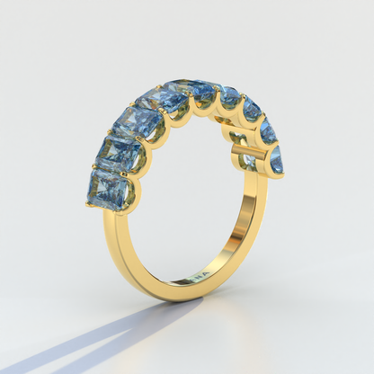 5mm Blue Radiant Cut Lab Diamond Band - Halfway Eternity Band - Amber Bloom