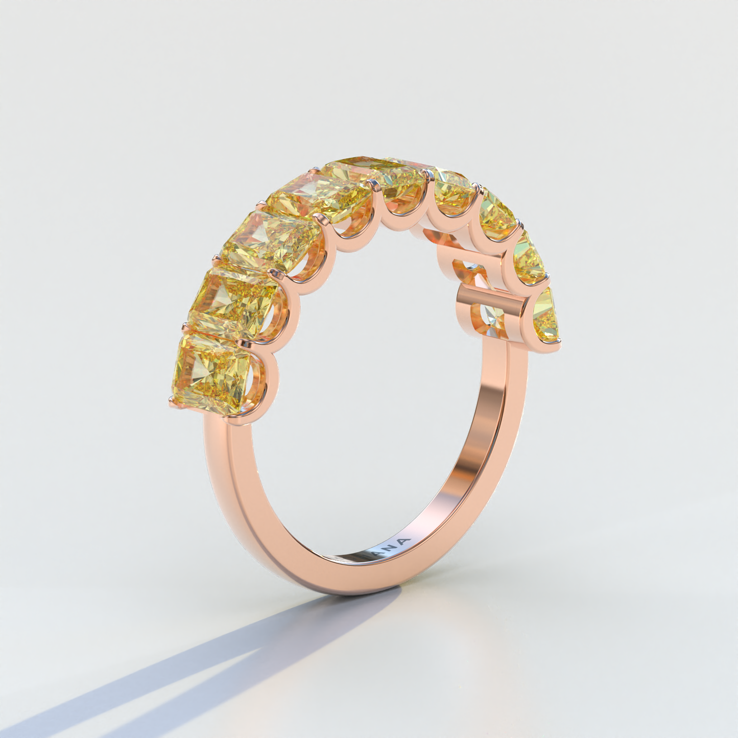 5mm Yellow Radiant Cut Lab Diamond Band - Halfway Eternity Band - Amber Bloom