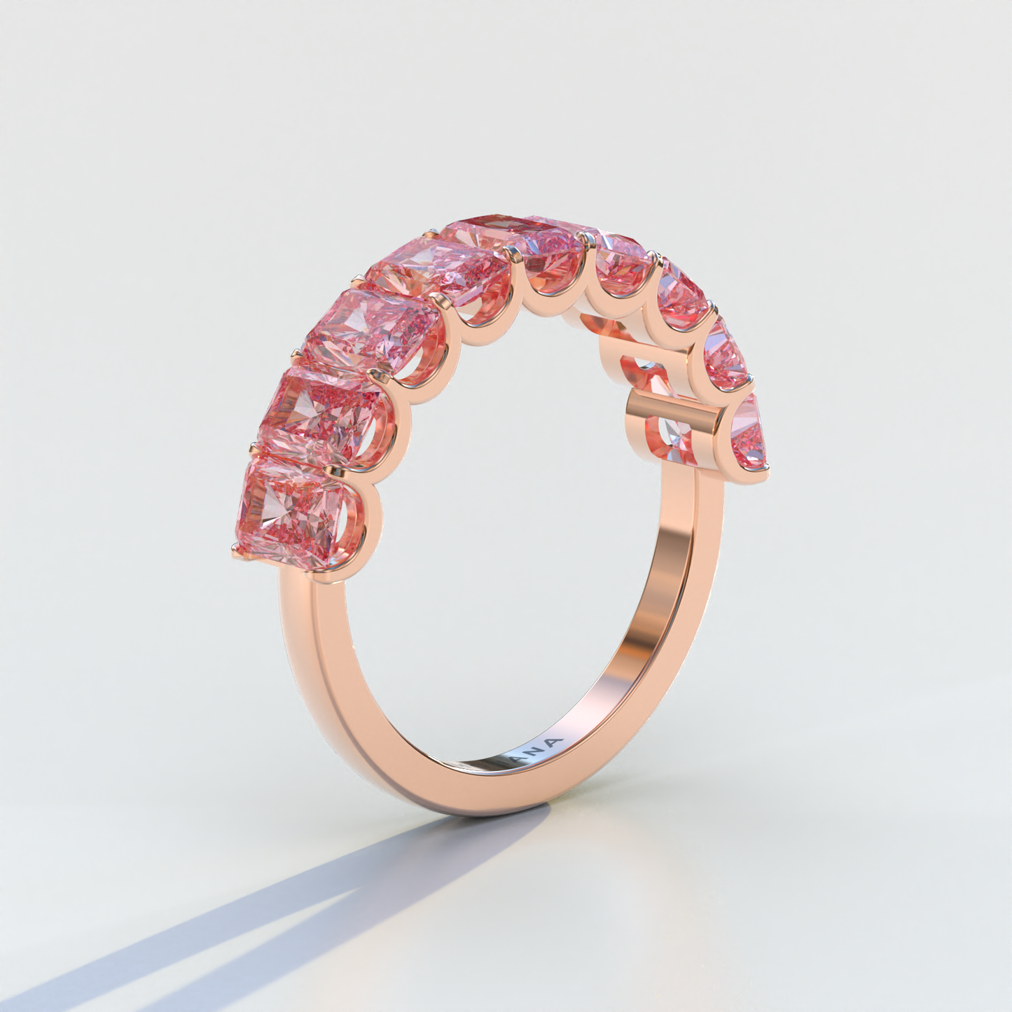 5mm Pink Radiant Cut Lab Diamond Band - Halfway Eternity Band - Amber Bloom