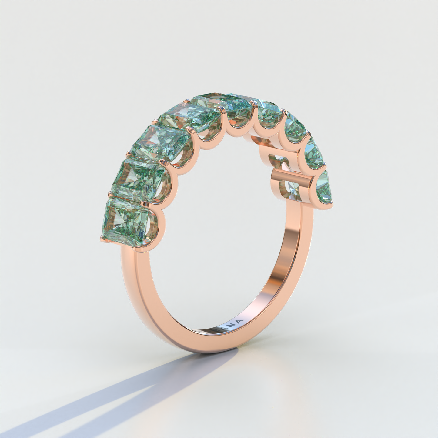 5mm Green Radiant Cut Lab Diamond Band - Halfway Eternity Band - Amber Bloom