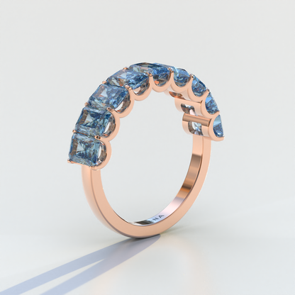 5mm Blue Radiant Cut Lab Diamond Band - Halfway Eternity Band - Amber Bloom