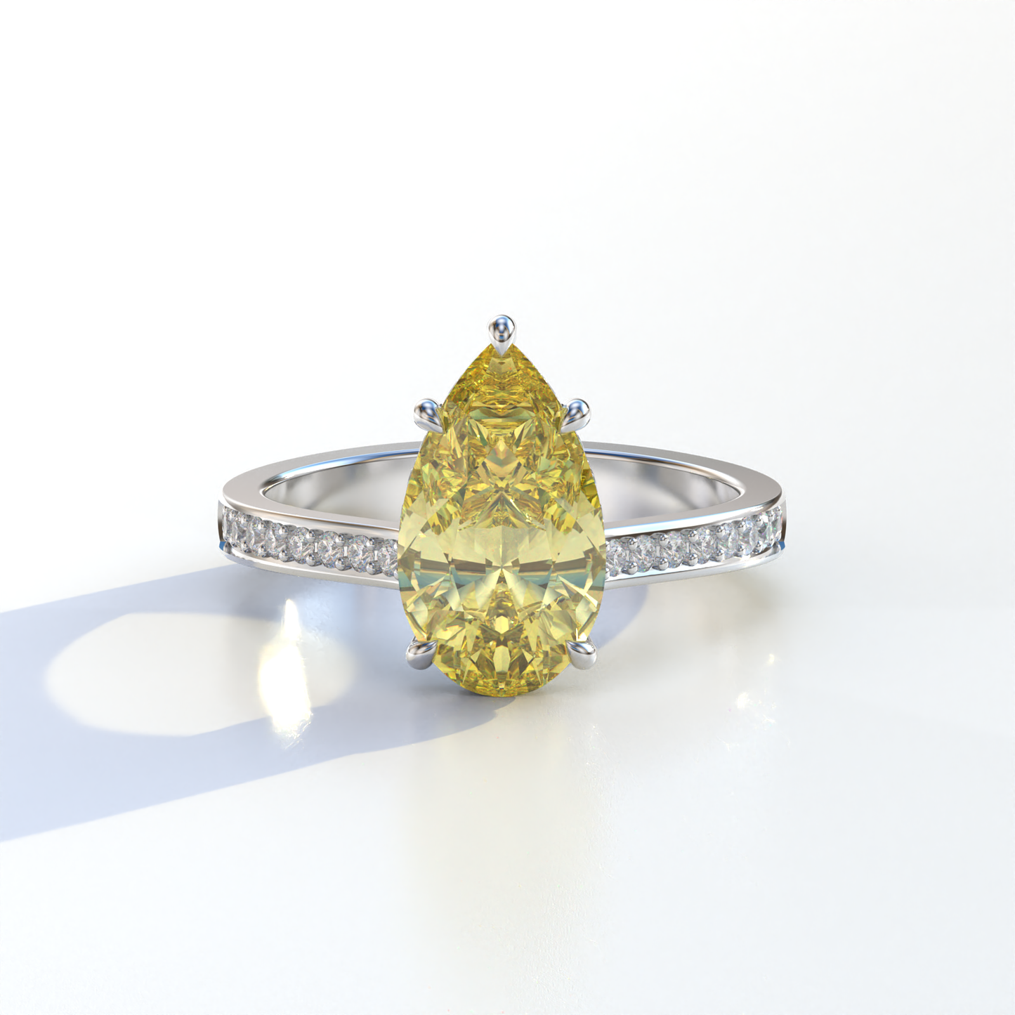 4 Carat Yellow Pear Cut Hidden Halo & Pave Set Lab Diamond Engagement Ring - Galleria