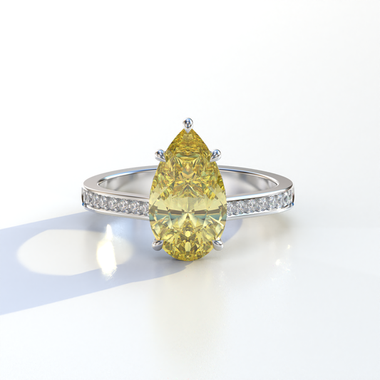 4 Carat Yellow Pear Cut Hidden Halo & Pave Set Lab Diamond Engagement Ring - Galleria