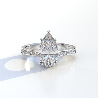 4 Carat Pear Cut Hidden Halo & Pave Set Lab Diamond Engagement Ring - Galleria