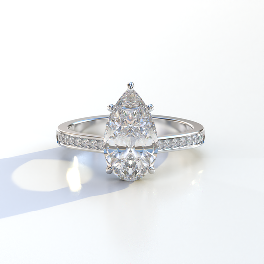 4 Carat Pear Cut Hidden Halo & Pave Set Lab Diamond Engagement Ring - Galleria