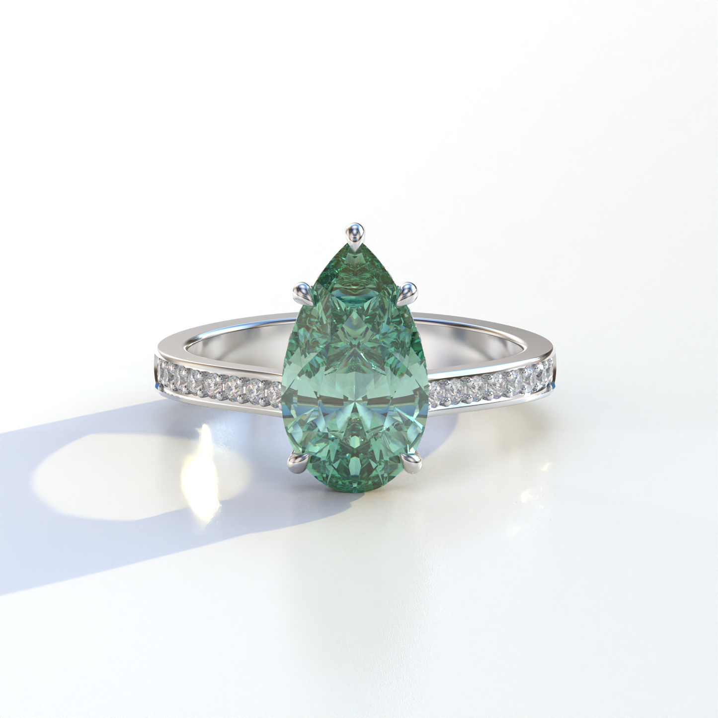 4 Carat Green Pear Cut Hidden Halo & Pave Set Lab Diamond Engagement Ring - Galleria