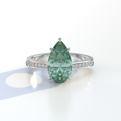 4 Carat Green Pear Cut Hidden Halo & Pave Set Lab Diamond Engagement Ring - Galleria