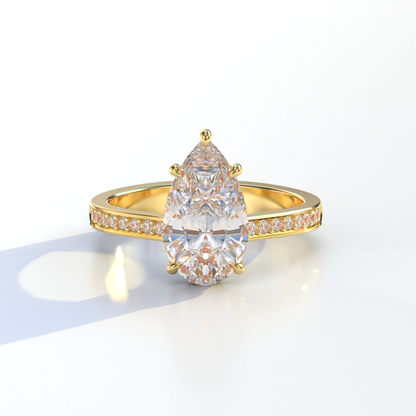 4 Carat Pear Cut Hidden Halo & Pave Set Lab Diamond Engagement Ring - Galleria