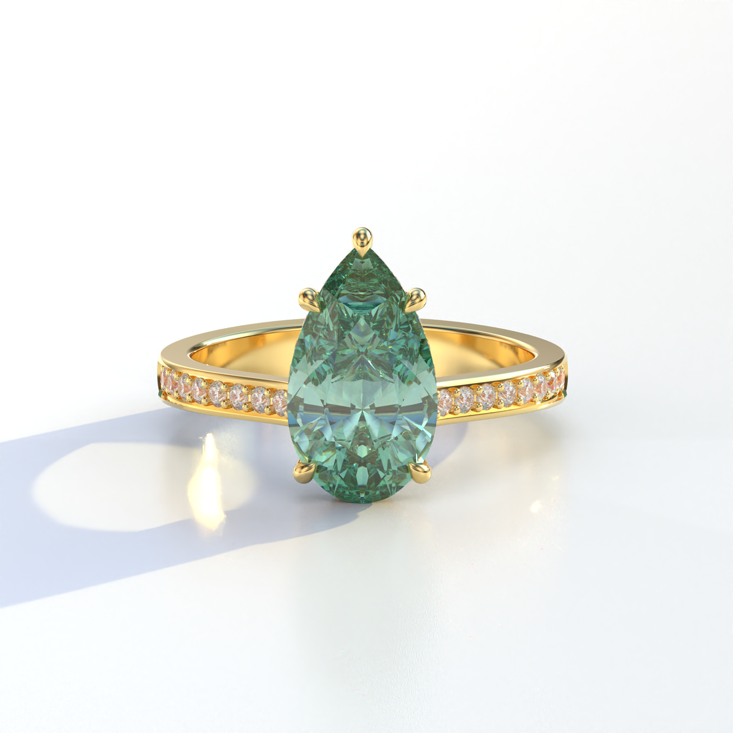 4 Carat Green Pear Cut Hidden Halo & Pave Set Lab Diamond Engagement Ring - Galleria