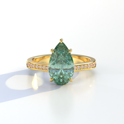 4 Carat Green Pear Cut Hidden Halo & Pave Set Lab Diamond Engagement Ring - Galleria