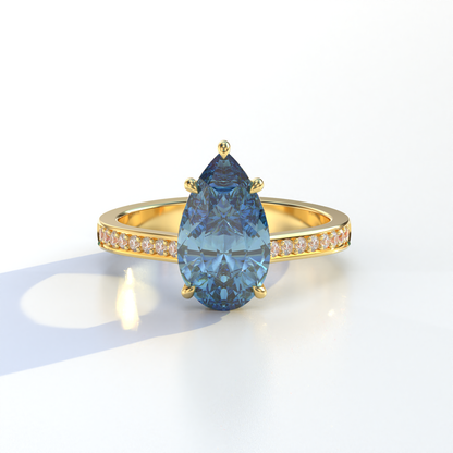 4 Carat Blue Pear Cut Hidden Halo & Pave Set Lab Diamond Engagement Ring - Galleria