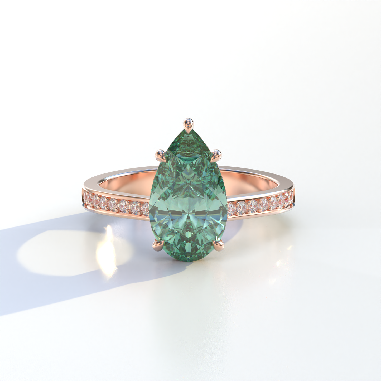 4 Carat Green Pear Cut Hidden Halo & Pave Set Lab Diamond Engagement Ring - Galleria