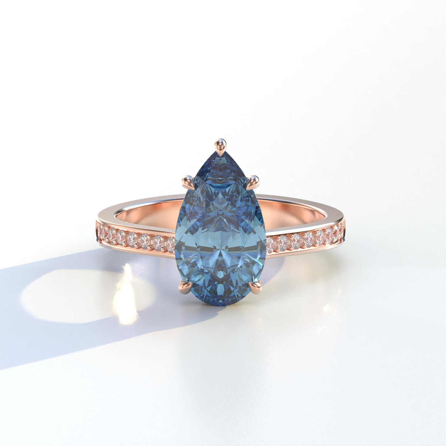 4 Carat Blue Pear Cut Hidden Halo & Pave Set Lab Diamond Engagement Ring - Galleria