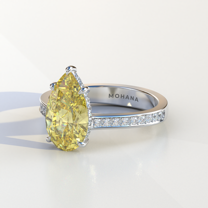 4 Carat Yellow Pear Cut Hidden Halo & Pave Set Lab Diamond Engagement Ring - Galleria