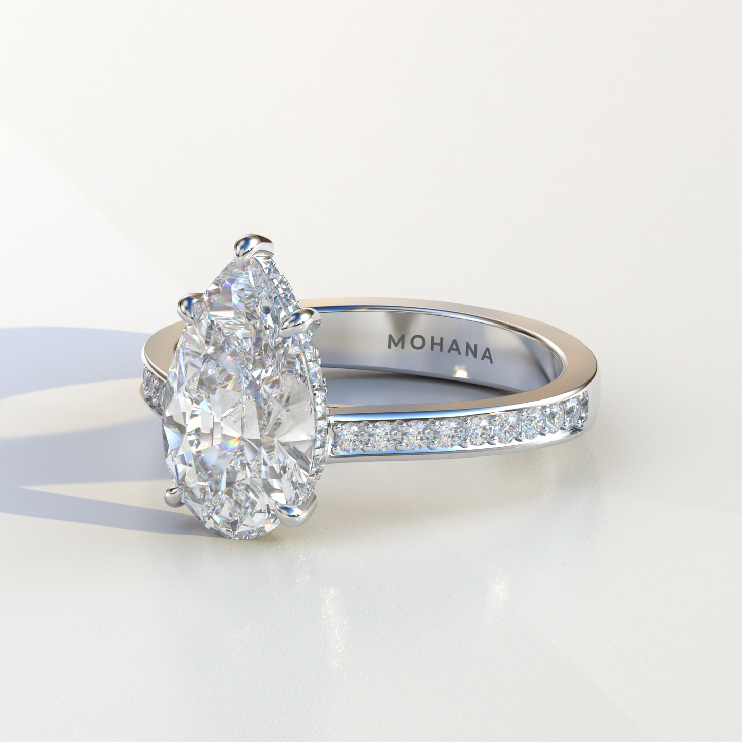 4 Carat Pear Cut Hidden Halo & Pave Set Lab Diamond Engagement Ring - Galleria