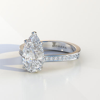 4 Carat Pear Cut Hidden Halo & Pave Set Lab Diamond Engagement Ring - Galleria