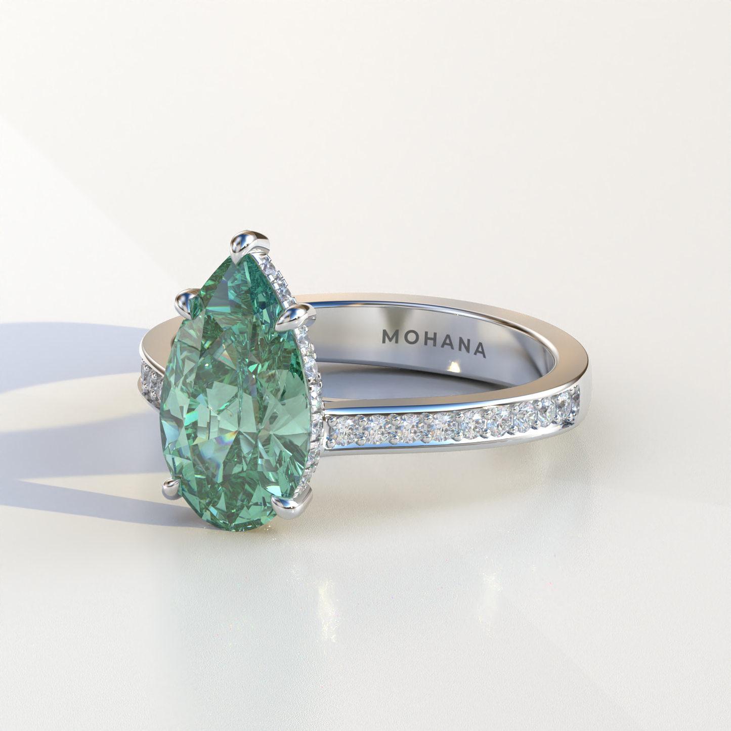 4 Carat Green Pear Cut Hidden Halo & Pave Set Lab Diamond Engagement Ring - Galleria