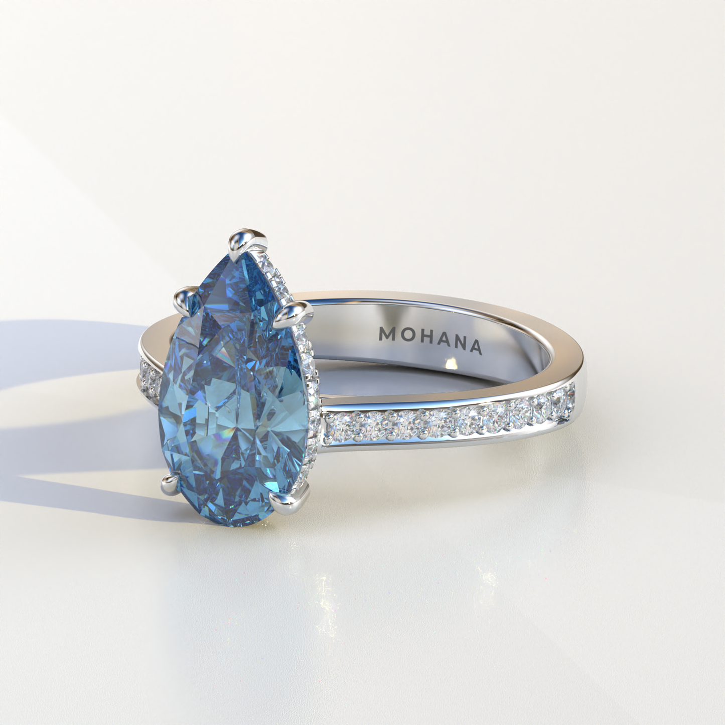 4 Carat Blue Pear Cut Hidden Halo & Pave Set Lab Diamond Engagement Ring - Galleria