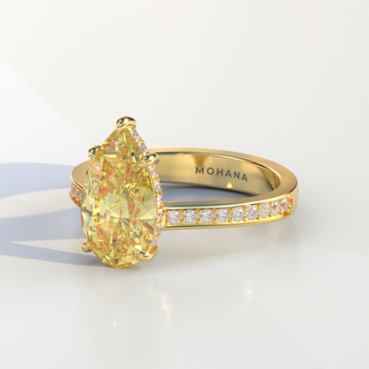 4 Carat Yellow Pear Cut Hidden Halo & Pave Set Lab Diamond Engagement Ring - Galleria
