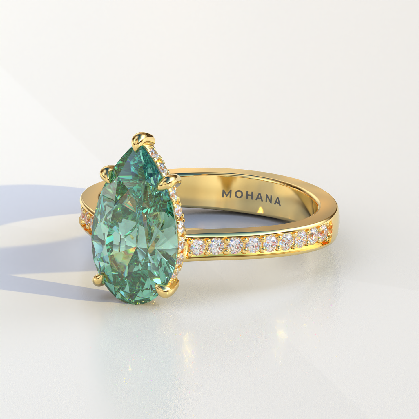 4 Carat Green Pear Cut Hidden Halo & Pave Set Lab Diamond Engagement Ring - Galleria