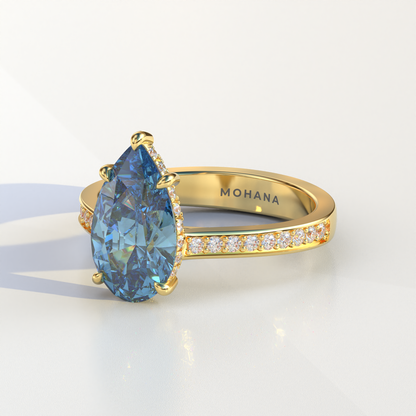 4 Carat Blue Pear Cut Hidden Halo & Pave Set Lab Diamond Engagement Ring - Galleria