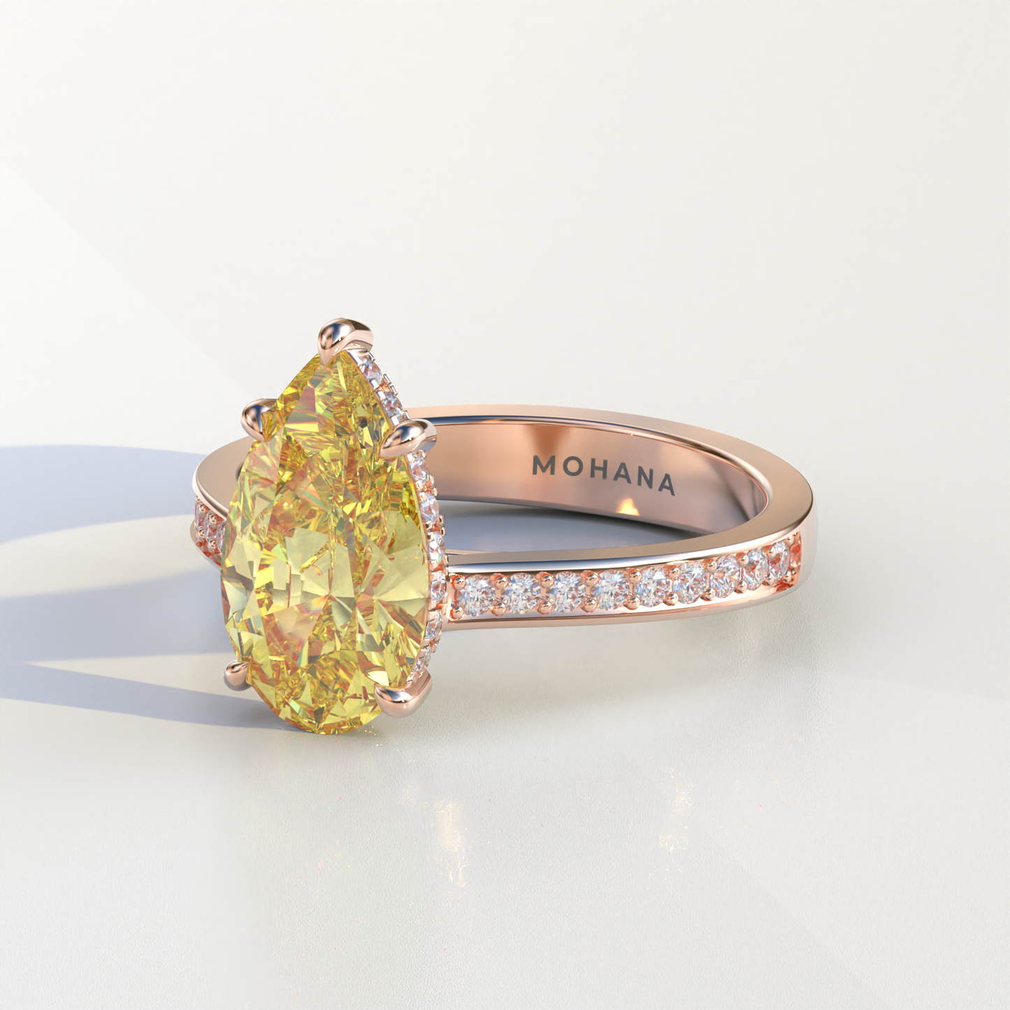 4 Carat Yellow Pear Cut Hidden Halo & Pave Set Lab Diamond Engagement Ring - Galleria