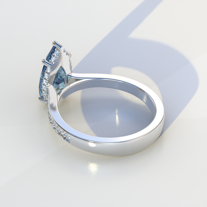 4 Carat Blue Pear Cut Hidden Halo & Pave Set Lab Diamond Engagement Ring - Galleria