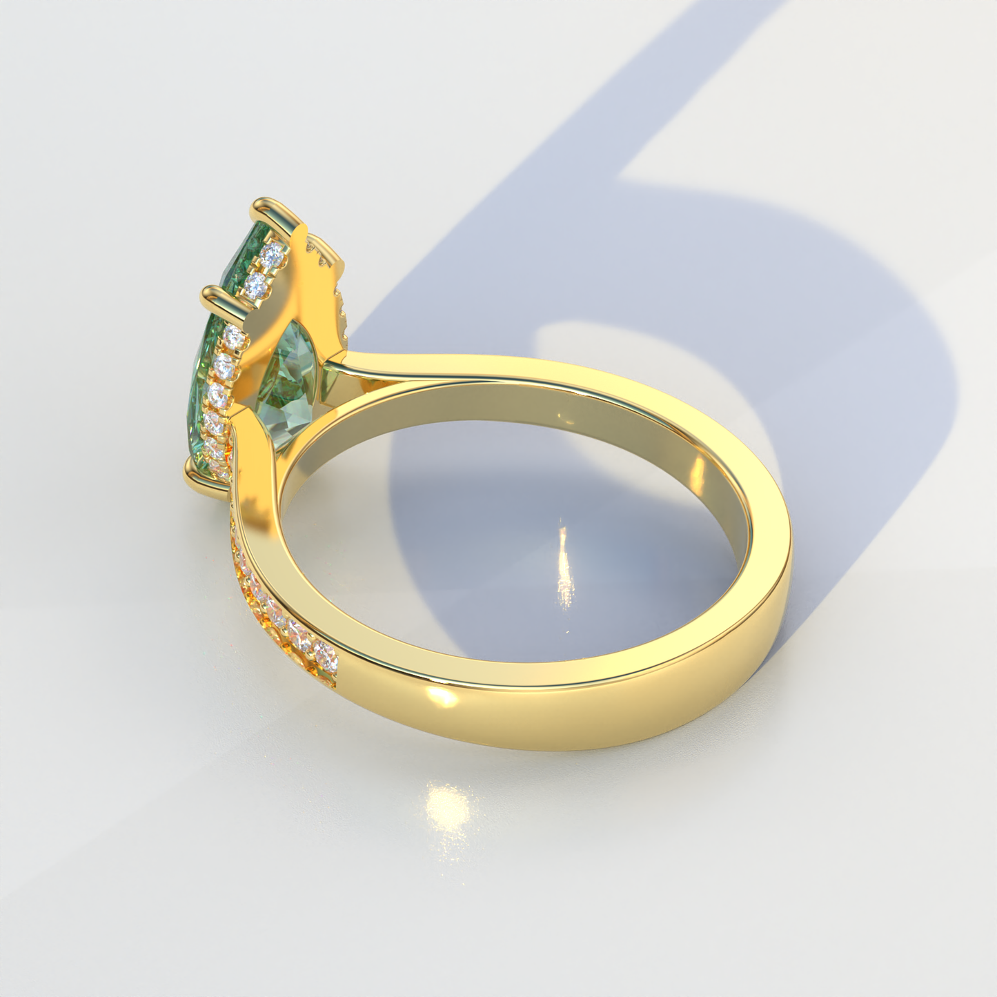 4 Carat Green Pear Cut Hidden Halo & Pave Set Lab Diamond Engagement Ring - Galleria