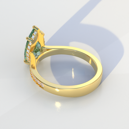 4 Carat Green Pear Cut Hidden Halo & Pave Set Lab Diamond Engagement Ring - Galleria