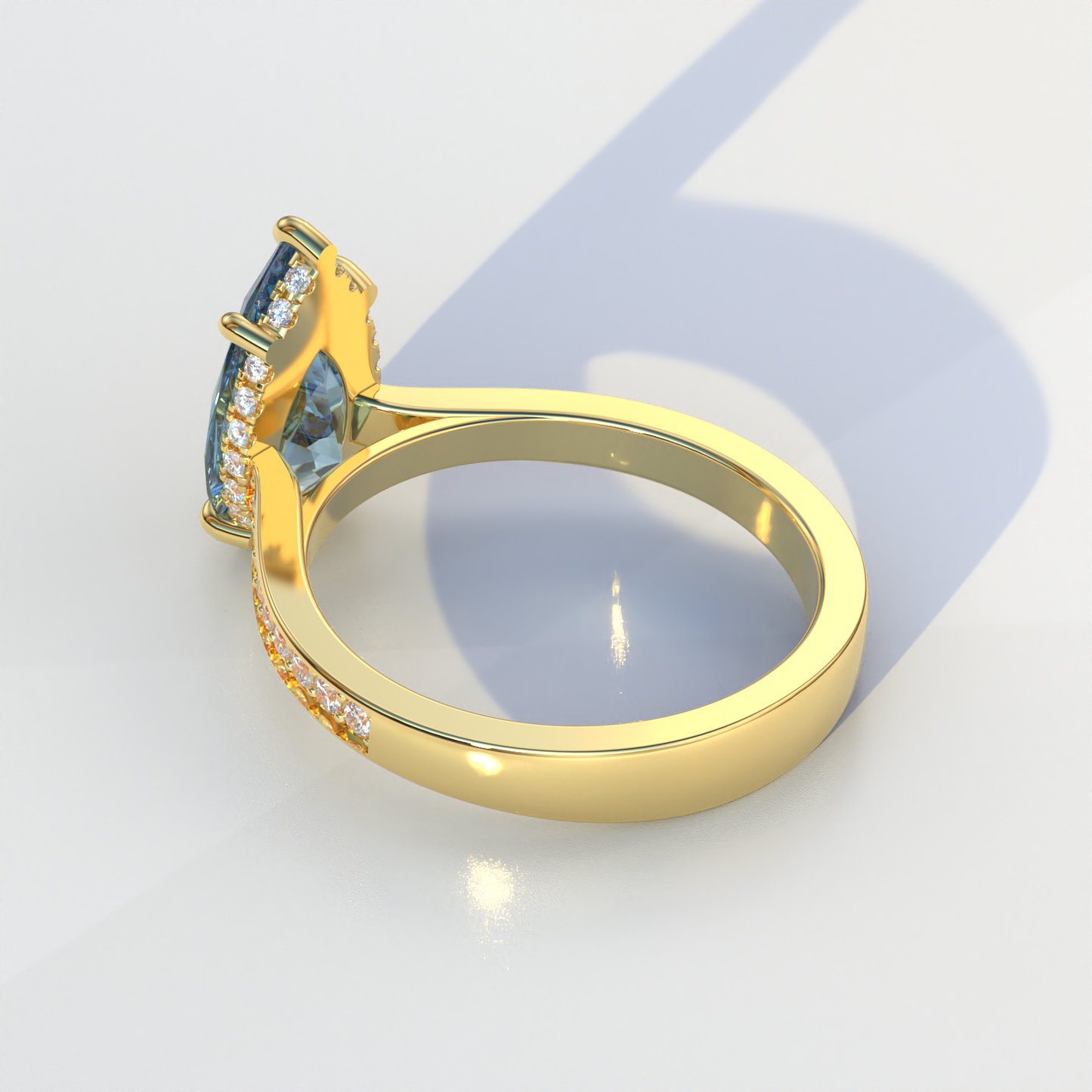 4 Carat Blue Pear Cut Hidden Halo & Pave Set Lab Diamond Engagement Ring - Galleria